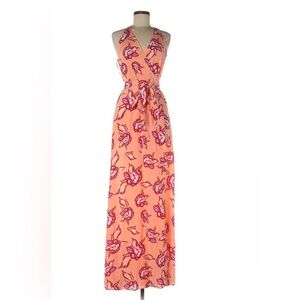 Diane Von Furstenberg Pink and Peach Silk Wrap Maxi Dress